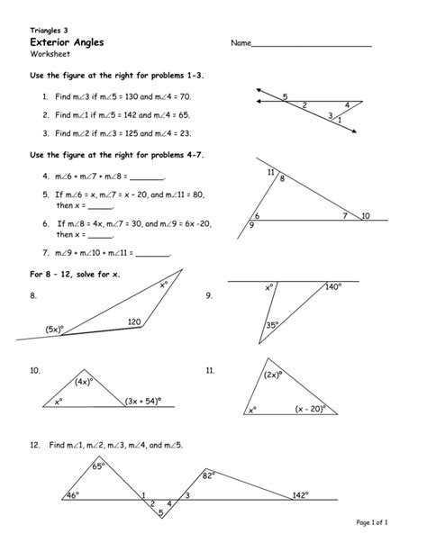 Interior And Exterior Angles Of A Triangle Worksheet Exterio