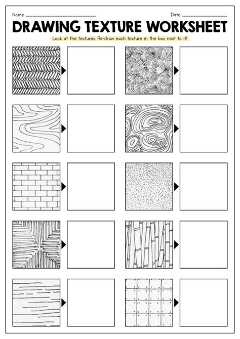 Drawing Texture Worksheet | Art lessons middle school, Middle school ...