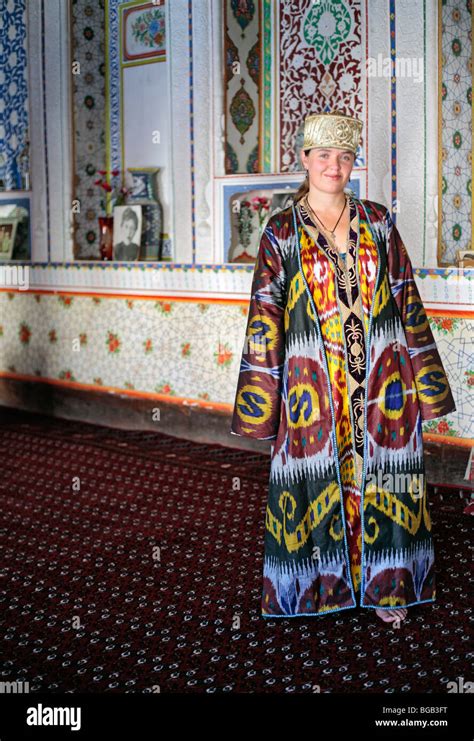 Woman in Uzbek traditional costume, Bukhara, Uzbekistan Stock Photo - Alamy