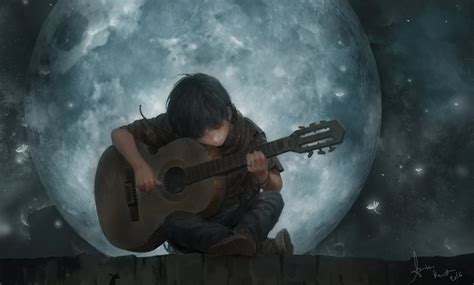 Artistic Child Moon Guitar Boy Wallpaper Art Anime Fille, Anime Art Girl, Anime Scenery ...