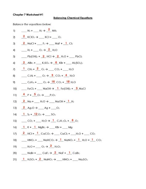 Balancing Chemical Equations Worksheet Answers: Step-by-Step Solutions