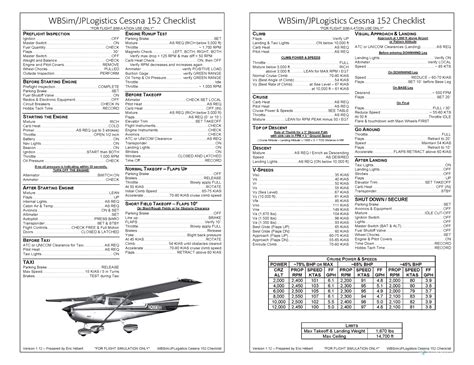 WBSim/JPLogistics Cessna 152 Checklist v1.12 for Microsoft Flight Simulator | MSFS