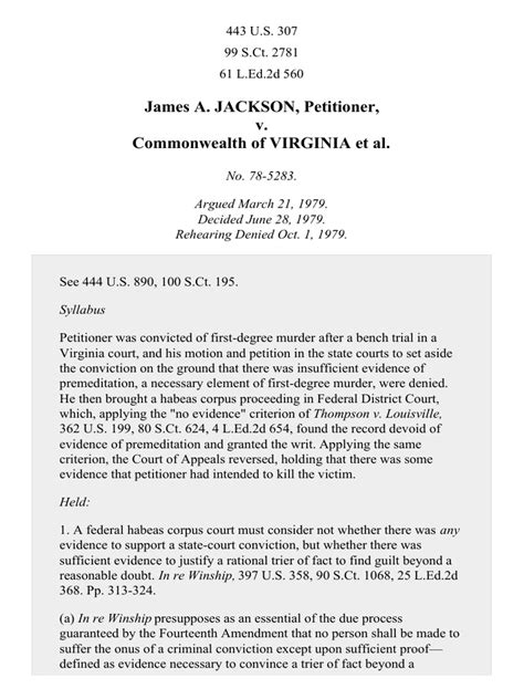 Jackson v. Virginia, 443 U.S. 307 (1979) | PDF | Reasonable Doubt ...