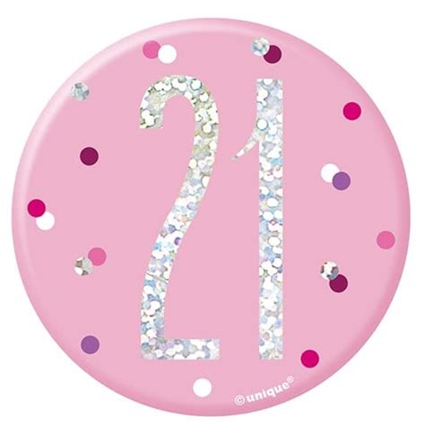 Pink Glitz Age 21 Holographic Birthday Badge 7cm | Partyrama