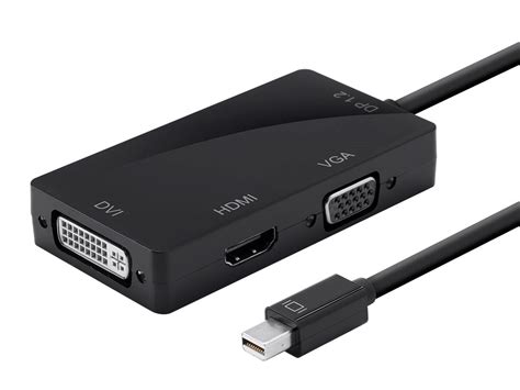 Monoprice Mini DisplayPort 1.2a / Thunderbolt to 4K HDMI, DVI, and VGA Passive Adapter, Black ...