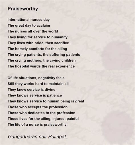 Praiseworthy - Praiseworthy Poem by Gangadharan nair Pulingat..