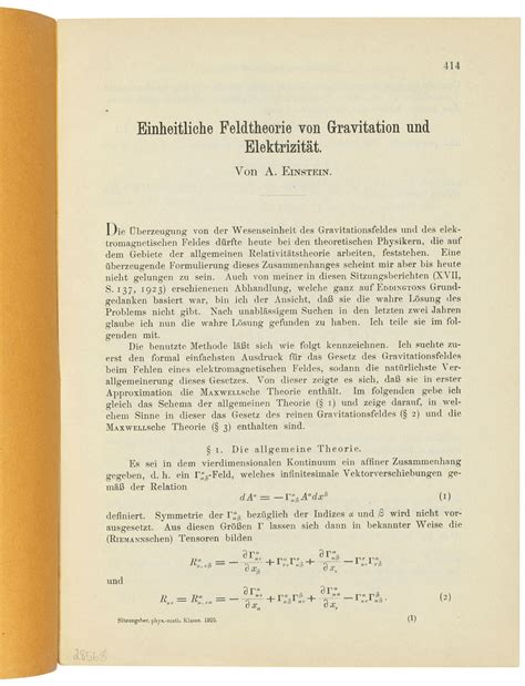 The first version of Einstein's unified field theory., Albert Einstein. 1925 | Christie’s