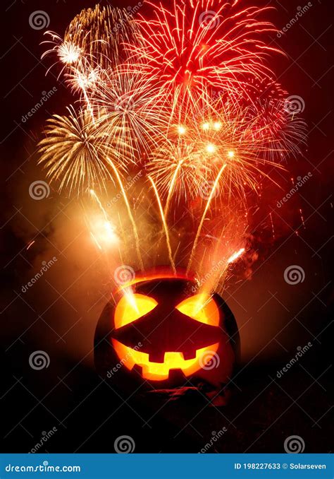 Halloween Party Background With Fireworks Stock Image - Image of field ...