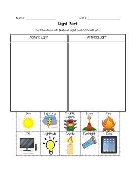 Artificial vs Natural Light Sort by Sanchez Super Heroes | TPT