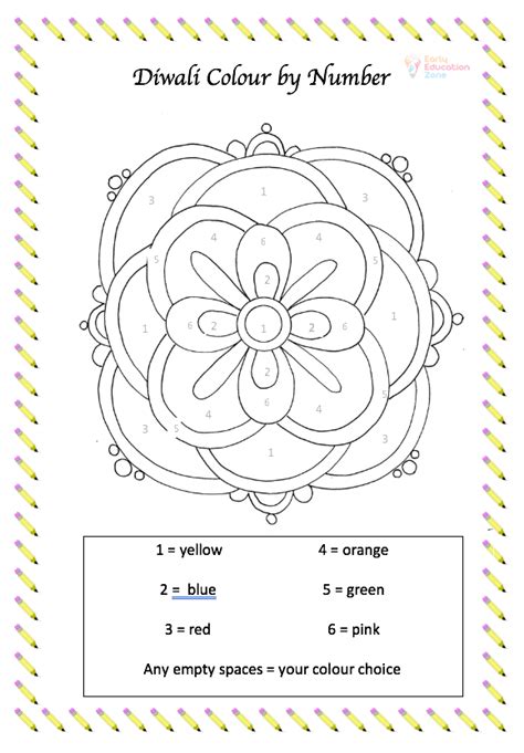 Diwali Colour by Number Free Printable | Early Education Zone