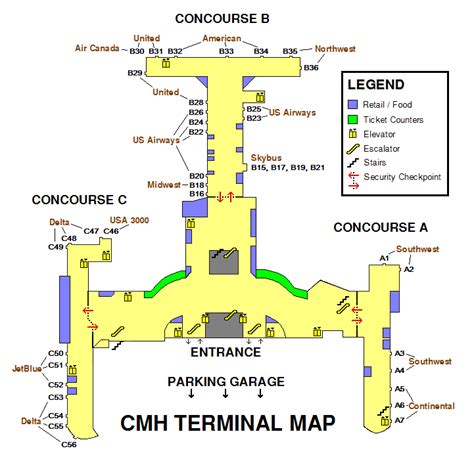 Port Columbus Airport Terminal Map | Airport Maps | Pinterest