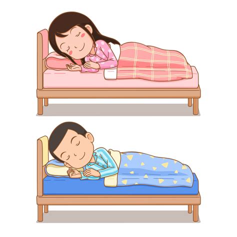 Cartoon character of boy and girl sleeping in bed. 4903241 Vector Art ...