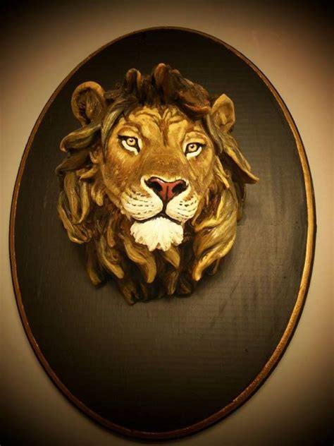 Lion Head sculpture on wood base - Alvar's gallery - Sculptures ...