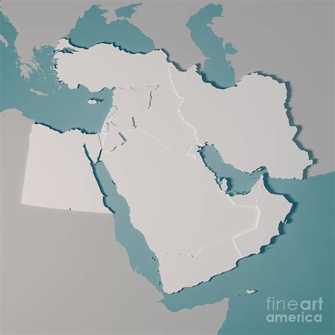 Middle East Country Map 3D Render Digital Art by Frank Ramspott