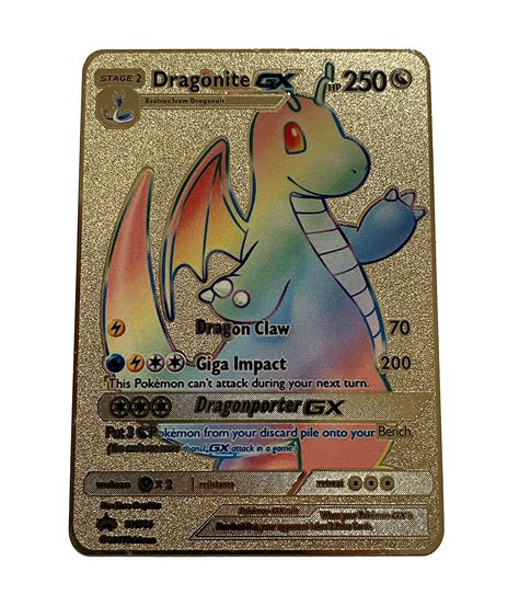 Buy Dragonite GX Rainbow Pokémon Gold Card - Collector's Rare Shiny ...