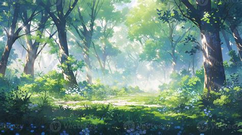 anime scenery of a forest with a path and flowers. generative ai ...