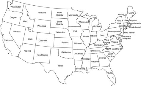 Contiguous United States Black and White Outline Map