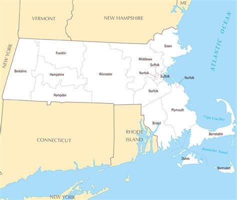 Large detailed administrative map of Massachusetts state | Vidiani.com ...