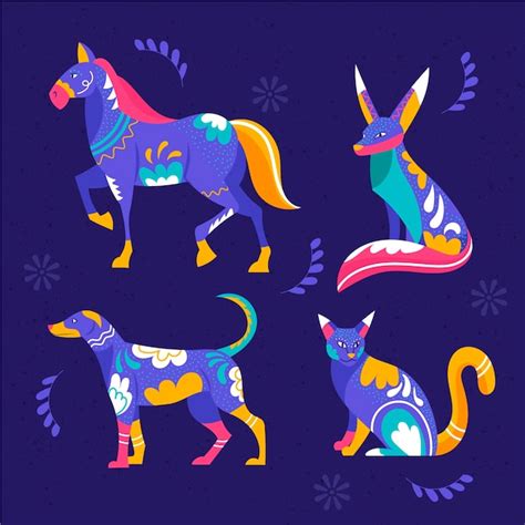 Free Vector | Hand drawn flat dia de muertos alebrijes collection