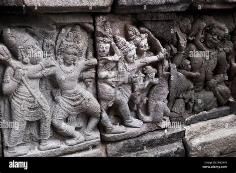 Bas-relief inside Prambanan temple complex. Yogyakarta, Central Java, Indonesia Stock Photo - Alamy