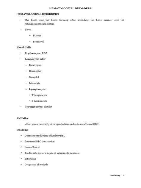 Hematological Disorders Hematological Disorders: Renzn405 | PDF ...