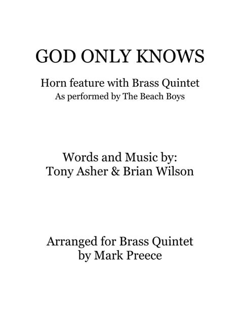 God Only Knows (arr. Mark Preece) Sheet Music | The Beach Boys | Brass ...