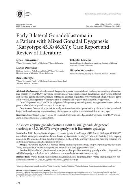 (PDF) Early Bilateral Gonadoblastoma in a Patient with Mixed Gonadal Dysgenesis (Karyotype 45,X ...