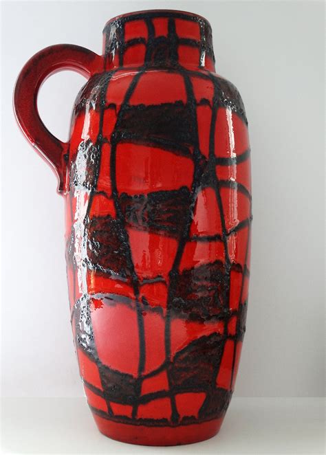 Home Décor XL wgp Scheurich Ceramic floor vase red black fat lava west German pottery 70s ...