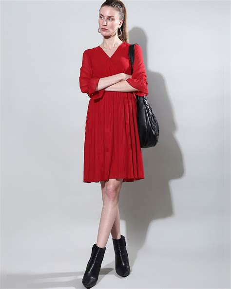 Red Pleated Fit & Flare Dress