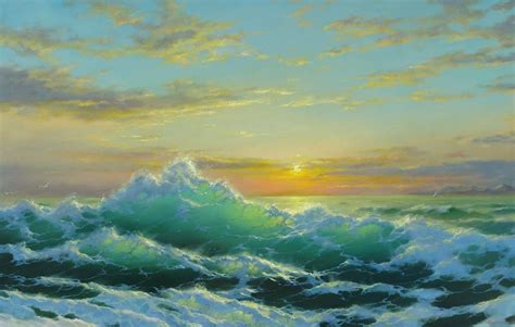 Download Horizon Sunset Sea Ocean Artistic Painting Wallpaper by George Dimitriev