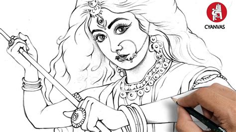 HOW TO DRAW MAA DURGA'S FACE WITH PENCIL SKETCH STEP BY STEP FOR BEGINNERS || EASY MAA DURGA'S ...