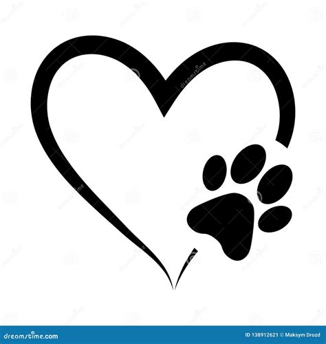 Animal Love Symbol Paw Print with Heart, Isolated Vector Stock Vector ...