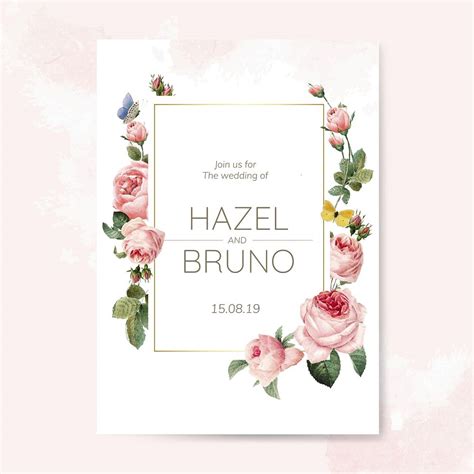 Wedding invitation card decorated with roses | Premium PSD - rawpixel