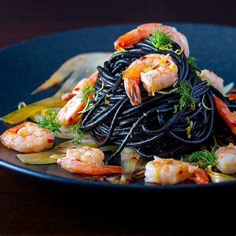 Squid Ink Pasta with Prawns Fennel & Chilli | Krumpli