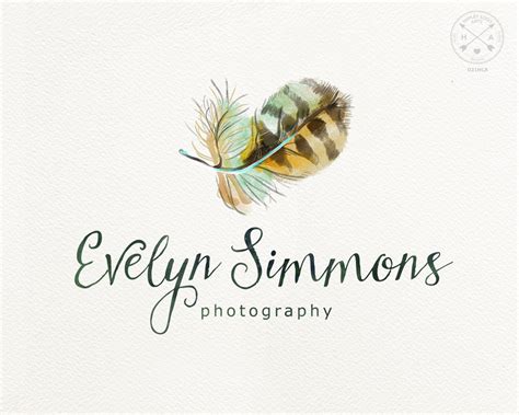 Premade Logo Watercolor Feather Logo Design Fashion Logo | Etsy