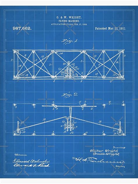 "Wright Brothers Plane Patent - Aviation Art - Blueprint" Poster for ...