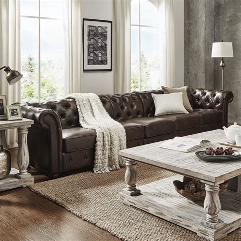 Knightsbridge Bonded Leather Oversize Extra Long Tufted Chesterfield Sofa by iNSPIRE Q Artisan ...