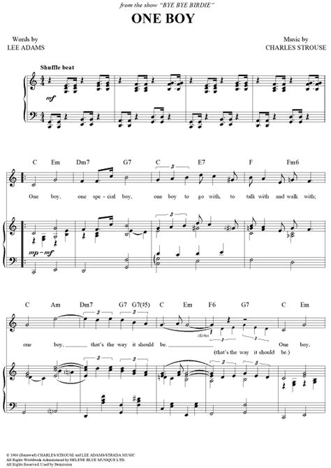 One Boy (Girl)" Sheet Music for Piano/Vocal/Chords - Sheet Music Now