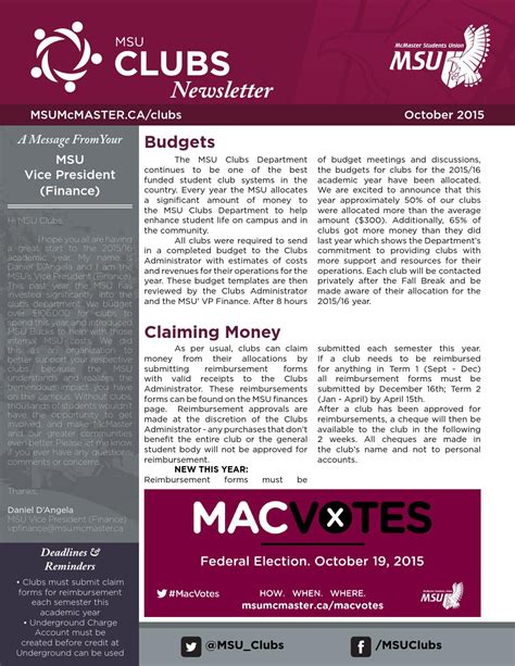 MSU Clubs Newsletter: October 2015 by MSU McMaster - Issuu