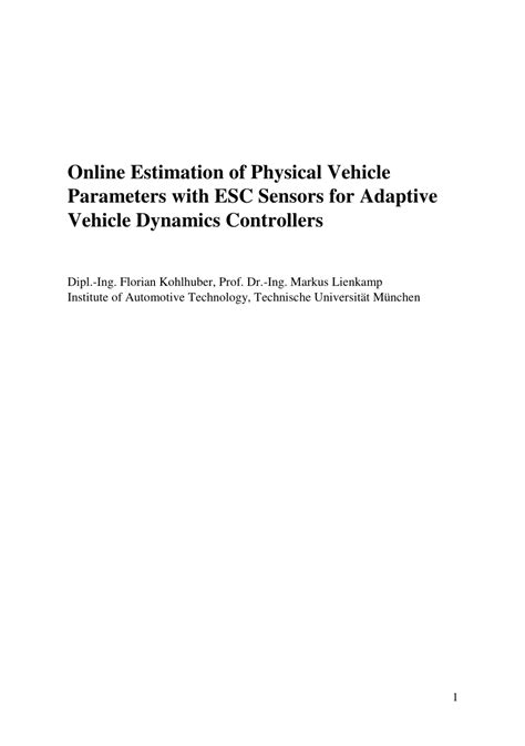 (PDF) Online estimation of physical vehicle parameters with ESC sensors for adaptive vehicle ...