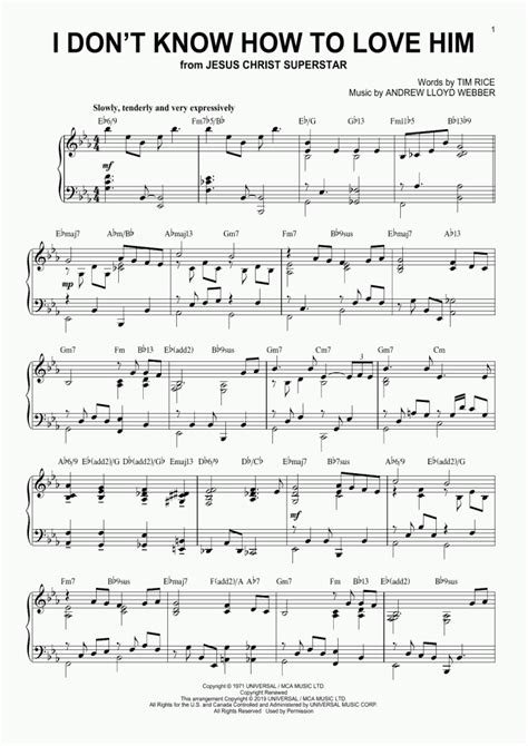 I Don't Know How To Love Him Piano Sheet Music