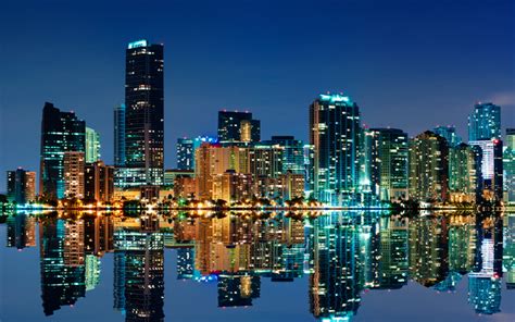 Download wallpapers Miami, 4k, night, skyscrapers, urban landscape, USA, Atlantic Ocean, Florida ...