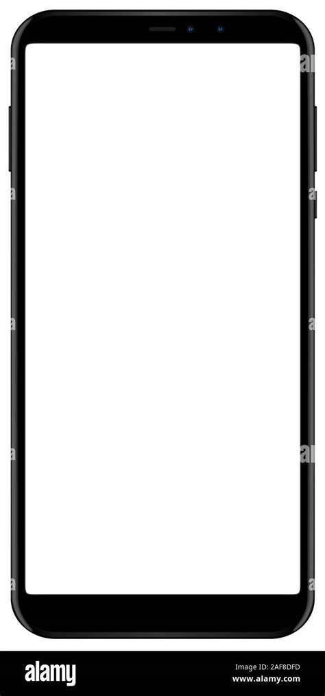 Brand new smartphone black color with blank screen isolated on white background mockup. Front ...