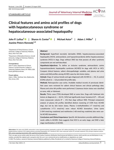 (PDF) Clinical features and amino acid profiles of dogs with hepatocutaneous syndrome or ...