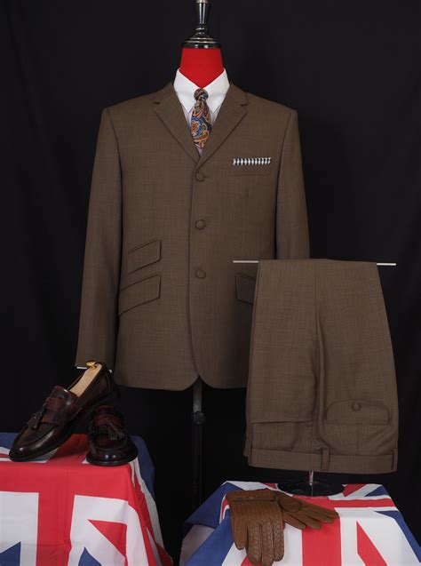 mod suit | tailored 60s fashion 3 button brown suit | Brown suits for ...