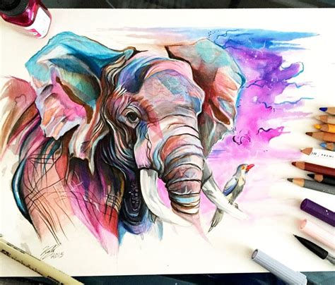 African Elephant color drawing by Katy Lipscomb Art | Dibujos ...