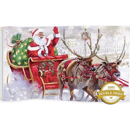 Amazon.com : Tititex Merry Christmas Garden Flag 3x5 Ft Double Sided, Santa Sleigh Deer Snow ...