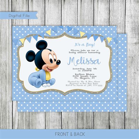 Mickey Mouse Baby Shower Invitation Blue Mickey Invitation | Etsy | Baby shower invitations for ...