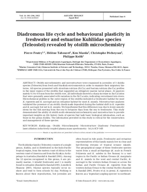 (PDF) Diadromous life cycle and behavioural plasticity in freshwater and estuarine Kuhliidae ...