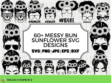 60 Messy Bun Sunflower SVG Messy Bun Svg Momlife Svg Best - Etsy